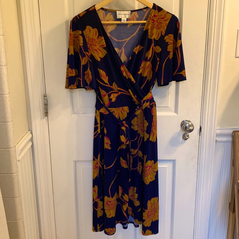 Navy Floral Faux Wrap Dress